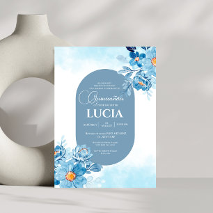 Invitación Moda Bebé rosas azules geométricos Quinceañera