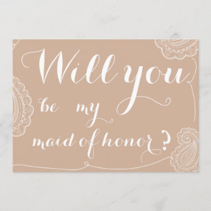 Invitación Moda Beige Paisley, Serás Mi Mujer De Honor