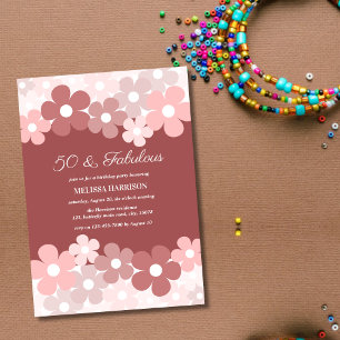 Invitación Moda Beige Peach Brown Flor 50 Fabuloso cumpleaños