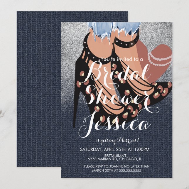 Invitación Moda Belleza Tacones Vaqueros Despedida de Soltera (Anverso / Reverso)
