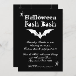 Invitación Moda Black and White Bat Crazy Halloween Party