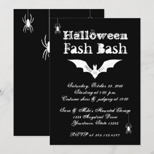 Invitación Moda Black and White Bat Crazy Halloween Party