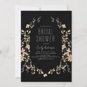 Invitación Moda Black Boho Flor de flores silvestres ducha de