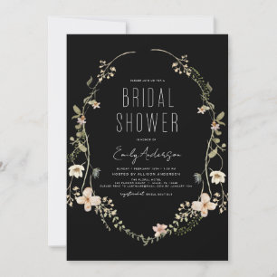 Invitación Moda Black Boho Flor silvestre Ducha nupcial