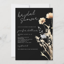 Invitación Moda Black Boho Wildflower Ducha nupcial