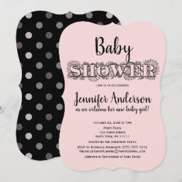 Invitación Moda Black Floral Polka Dot Baby Shower