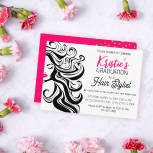 Invitación Moda Black Pink Hair Stylist Party Cute