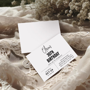 Invitación Moda Black Script 30 cumpleaños elegante y moderno