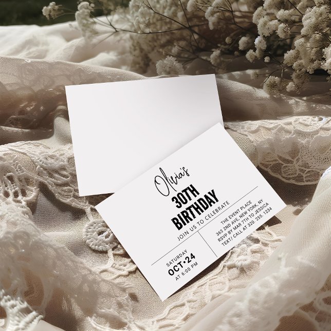 Invitación Moda Black Script 30 cumpleaños elegante y moderno (Subido por el creador)