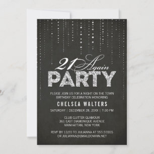Invitación Moda Black & Silver 21 Nuevamente Fiesta de Cumple