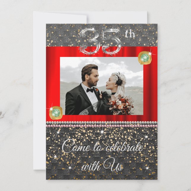 Invitación Moda Black Silver Esmeralda 35° Aniversario del Bo (Anverso)
