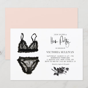 Invitación Moda Black Watercolor Lace Lingerie Hen Fiesta