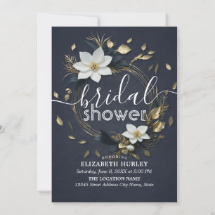 Invitación Moda Black White Gold Floral Wreath Bridal Shower
