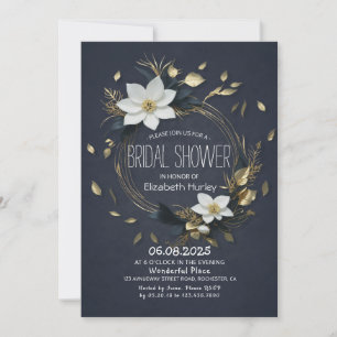 Invitación Moda Black White Gold Floral Wreath Bridal Shower