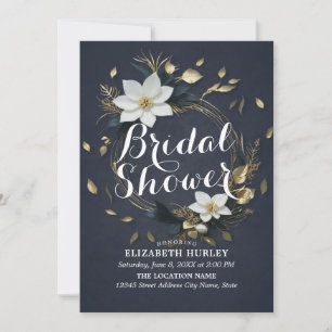 Invitación Moda Black White Gold Floral Wreath Bridal Shower