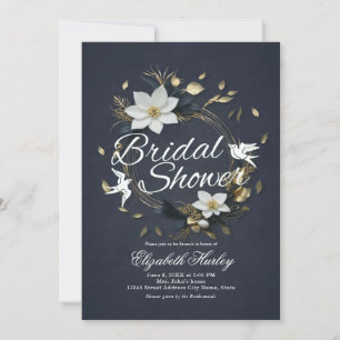 Invitación Moda Black White Gold Floral Wreath Bridal Shower