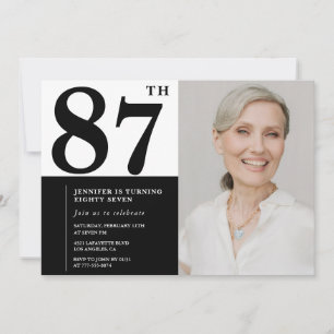 Invitación Moda Black White Photo 87th Birthday