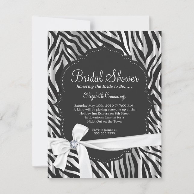 Invitación Moda blanca de la cinta y del diamante del (Anverso)