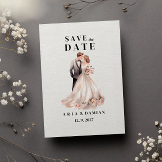 Invitación Moda blanca foto de pareja de flores rosadas Save 