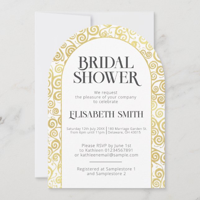 Invitación Moda Blanca Y Oro Florecen Ducha De Novias (Anverso)