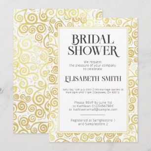 Invitación Moda Blanca Y Oro Florecen Ducha De Novias