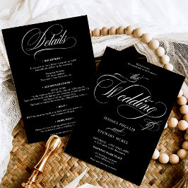 Invitación Moda blanco negro todo en un boda de caligrafía