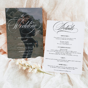 Invitación Moda Blanco negro todo en un solo boda de foto de 