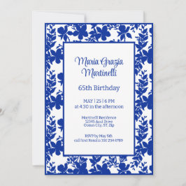 Invitación Moda Blue Azure Floral 65th Birthday Party