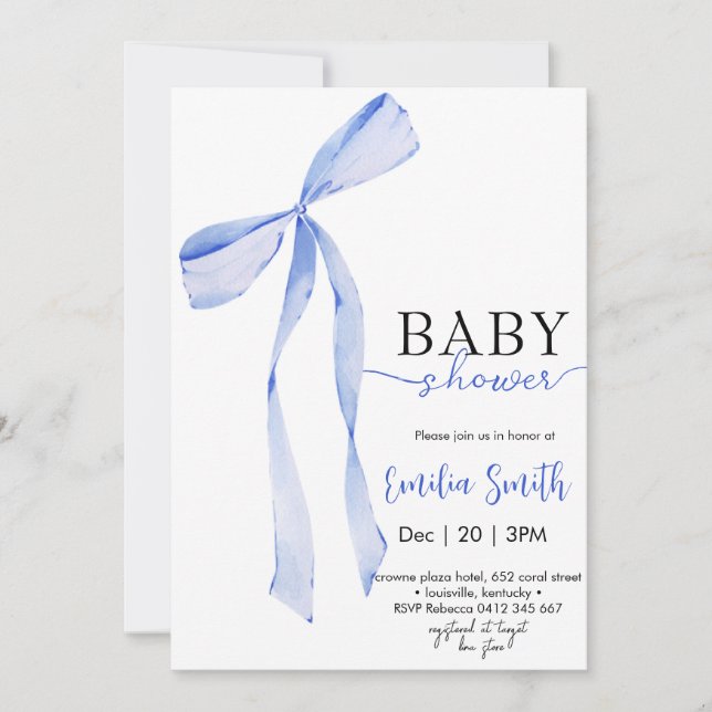 Invitación Moda Blue Boy Coquette Bow Bow (Anverso)