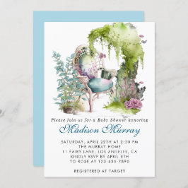 Invitación Moda Blue & Green Floral Garden Chair Baby Shower