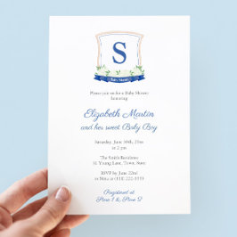 Invitación Moda Blue Nautical Monogram Boy Fiesta Baby Shower