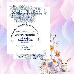 Invitación Moda Blue Pastel Floral Blooms Fiesta Domingo de P