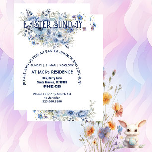 Invitación Moda Blue Pastel Floral Blooms Fiesta Domingo de P