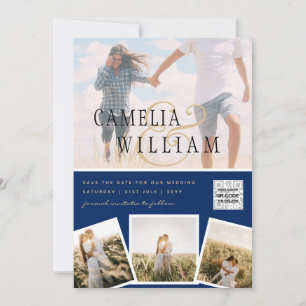 Invitación Moda Blue Photo Wedding Invitar código QR Guardar