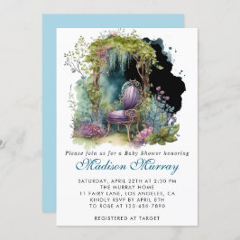 Invitación Moda Blue & Purple Floral Garden Chair Baby Shower