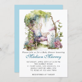 Invitación Moda Blue & Purple Floral Garden Chair Baby Shower