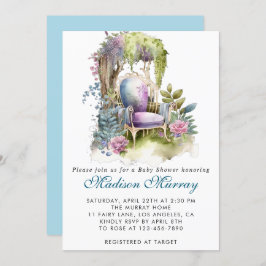 Invitación Moda Blue & Purple Floral Garden Chair Baby Shower