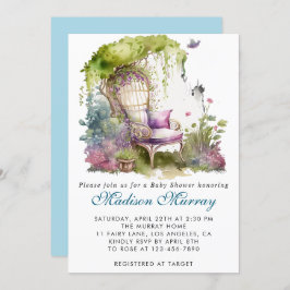 Invitación Moda Blue & Purple Floral Garden Chair Baby Shower