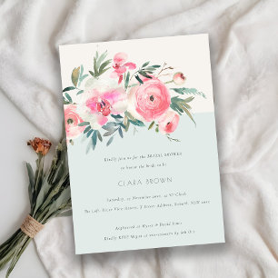 Invitación Moda Blue Rosa Rosa Orquid Floral Bridal Shower