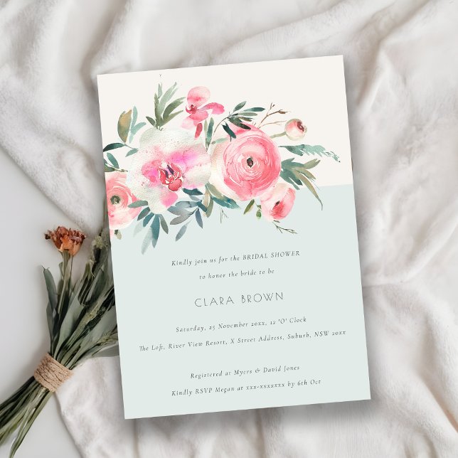 Invitación Moda Blue Rosa Rosa Orquid Floral Bridal Shower (Subido por el creador)
