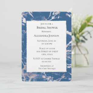 Invitación Moda Blue Silver Marble Bridal Shower