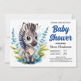 Invitación Moda Blue Surprise Zebra Boy Baby Shower