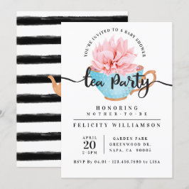 Invitación Moda Blue Teacup Tea Fiesta de Baby Shower Invitac