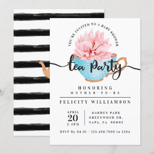 Invitación Moda Blue Teacup Tea Fiesta de Baby Shower Invitac