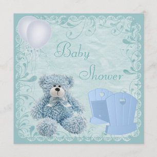 Invitación Moda Blue Teddy & Crib Baby Boy Ducha