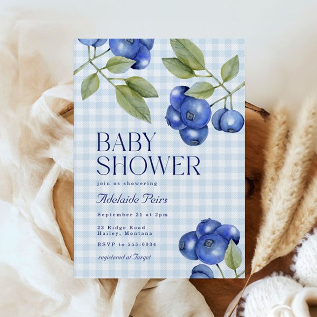 Invitación Moda Blueberry Gingham Boy Baby Shower (Subido por el creador)