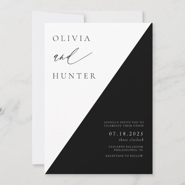 Invitación Moda Boda blanco y negro moderno (Anverso)