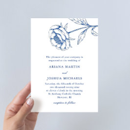 Invitación Moda Boda botánico azul y blanco