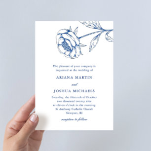 Invitación Moda Boda botánico azul y blanco