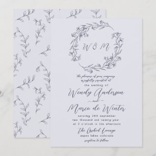 Invitación Moda Boda botánico de Boho gris cromático mínimo